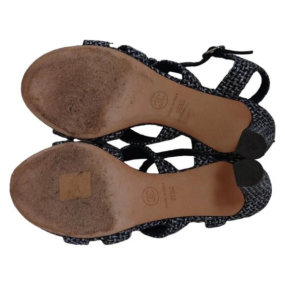CHANEL - Black Silver Tweeds Leather Women's Sandals 645-081625 - Picture 4 of 6